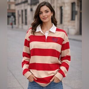 Red and Cream Striped Rugby Shirt